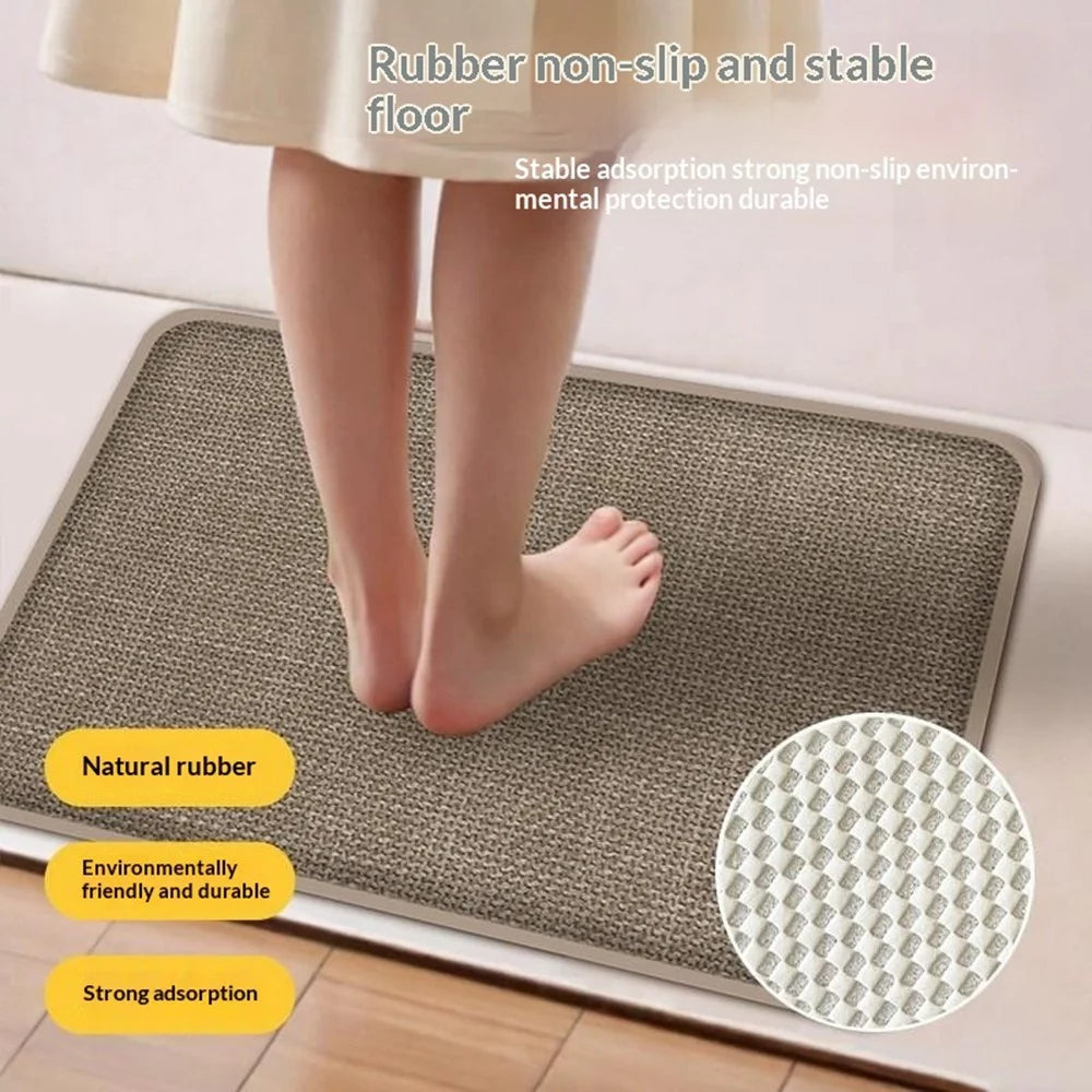 40 x 60cm Bathroom Mat Imitation Linen Woven Texture Memory Foam Non-Slip Absorbent Bath Rug - Khaki - 2