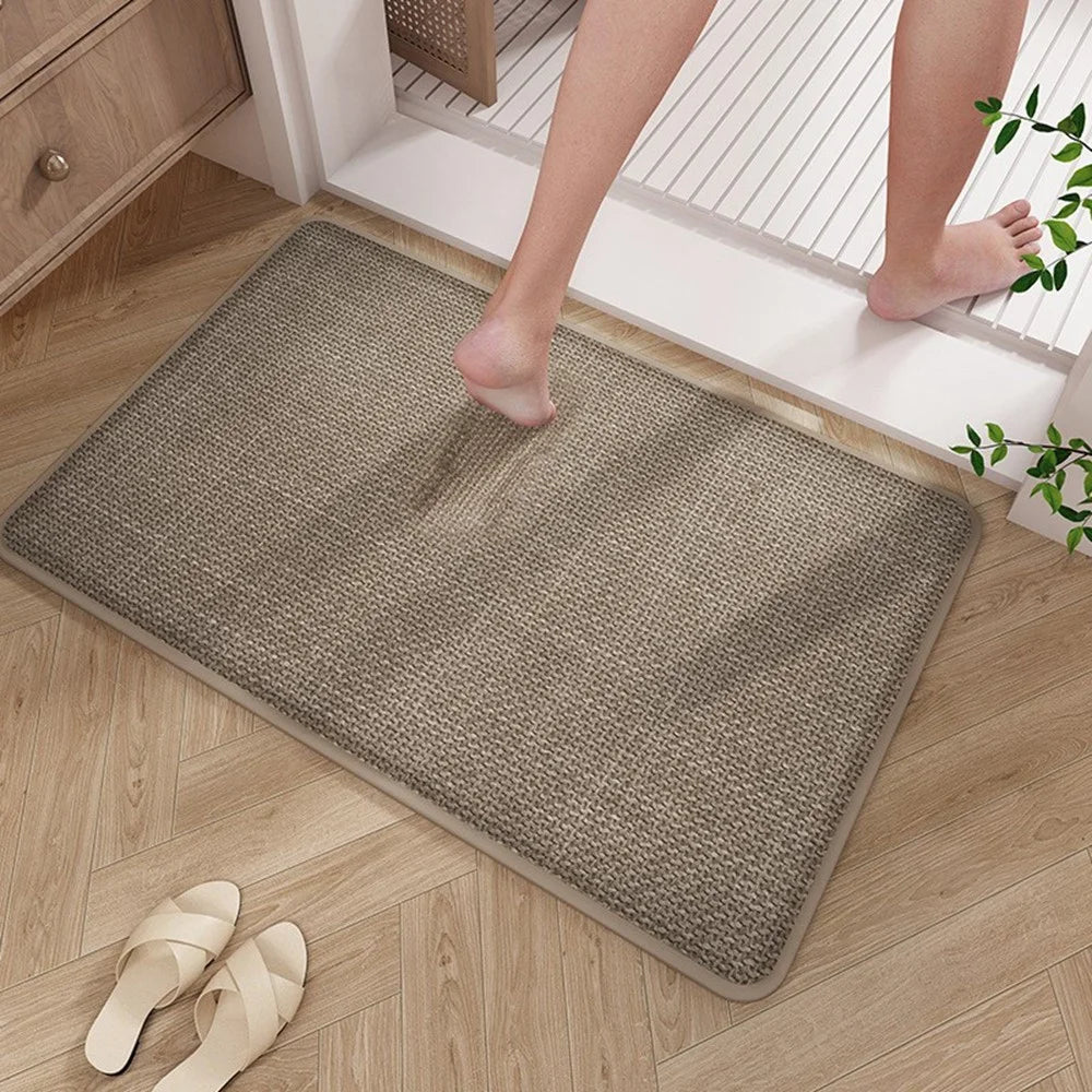 45 x 70cm Bathroom Mat Imitation Linen Woven Texture Memory Foam Non-Slip Absorbent Bath Rug - Khaki - 1