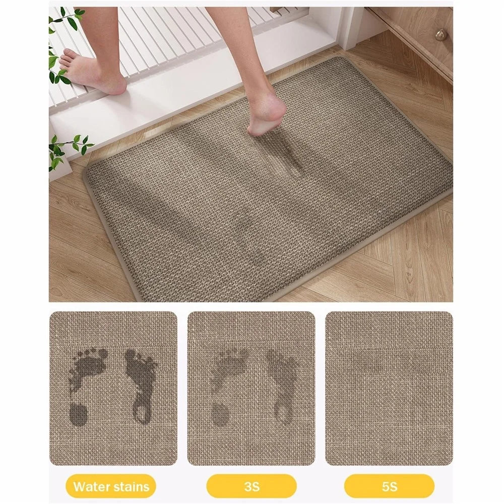 45 x 70cm Bathroom Mat Imitation Linen Woven Texture Memory Foam Non-Slip Absorbent Bath Rug - Khaki - 4