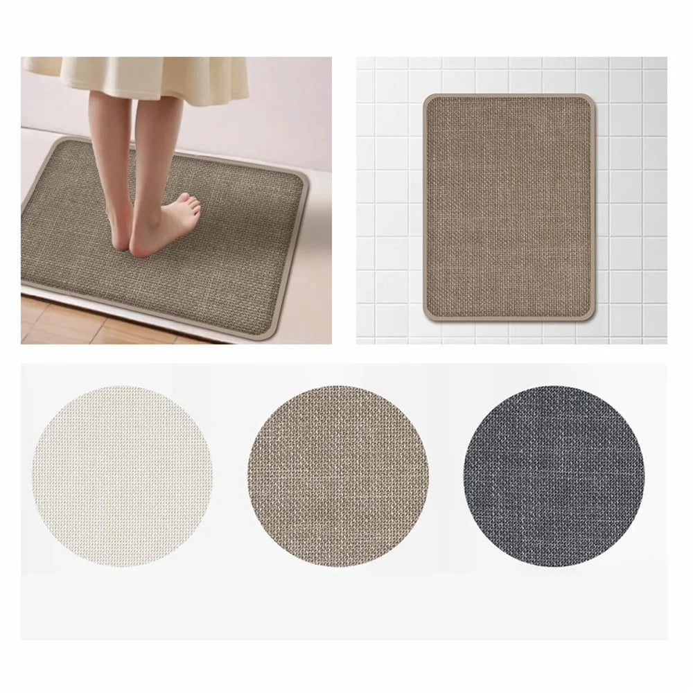 45 x 70cm Bathroom Mat Imitation Linen Woven Texture Memory Foam Non-Slip Absorbent Bath Rug - Khaki - 5