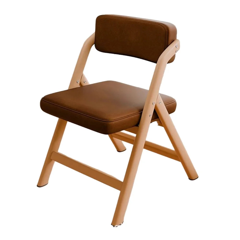 Foldable Chair Wood Frame Padded Seat Backrest Triangular Support for Home Dining - Coffee Pads  /  Natural Wood Color Frame - 1