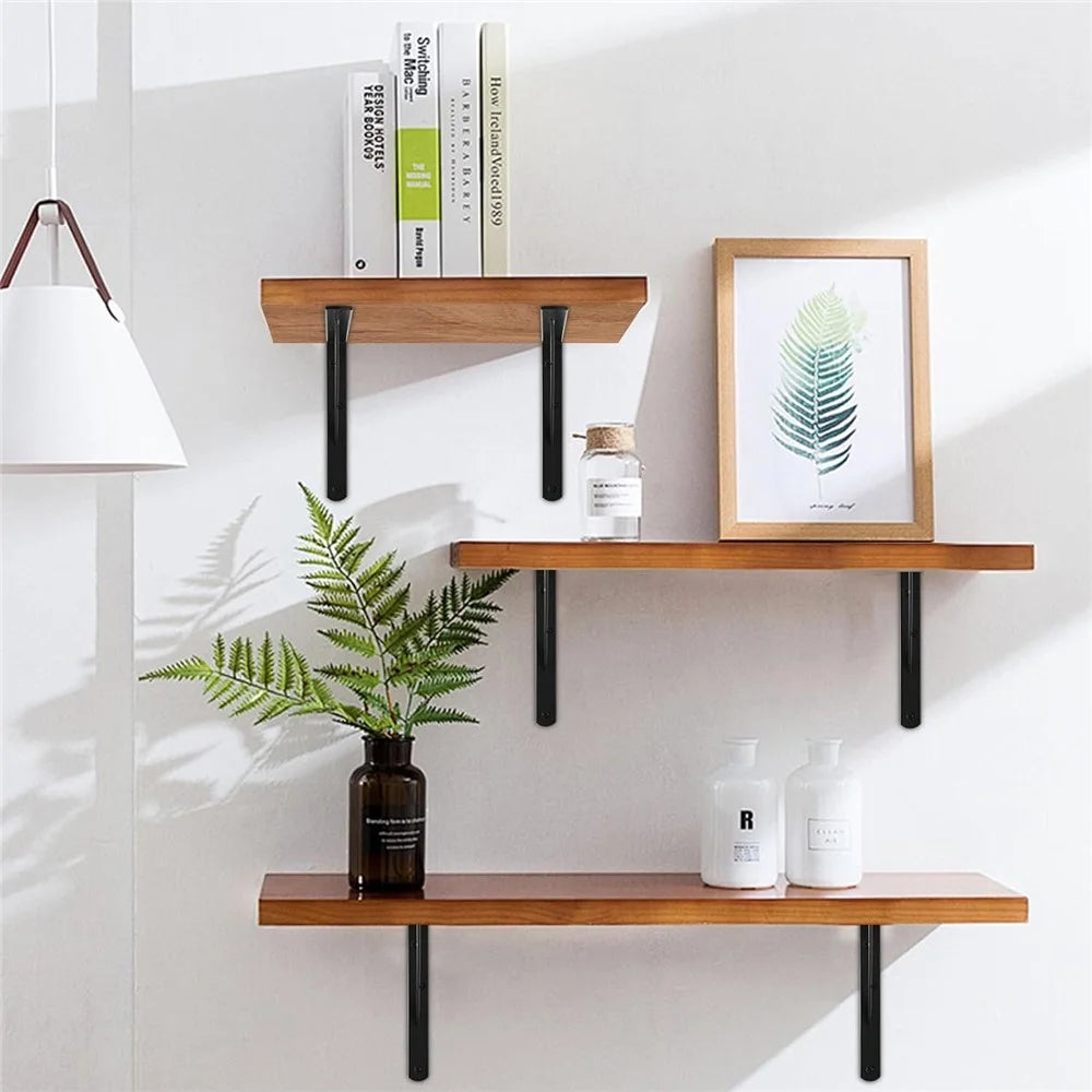 12Pcs 30x19cm Metal Wall Shelf Brackets Heavy Duty Triangle Support for DIY Home Kitchen Garage - Black - 2
