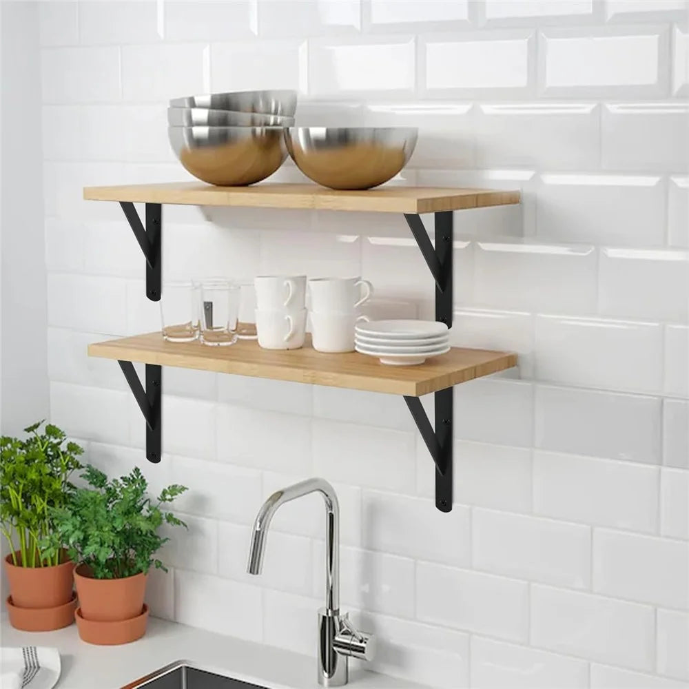 12Pcs 30x19cm Metal Wall Shelf Brackets Heavy Duty Triangle Support for DIY Home Kitchen Garage - Black - 4