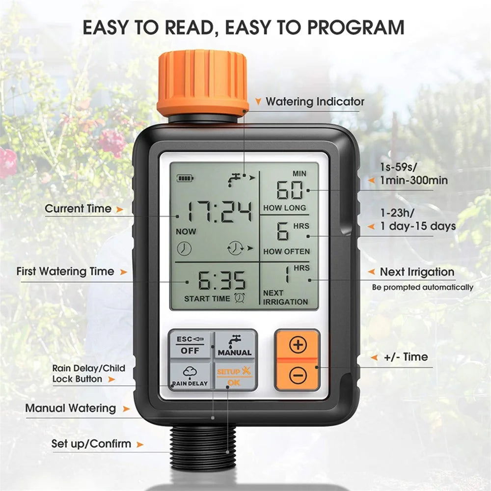 Automatic Garden Irrigation Watering Timer Lawn Tap Hose Sprinkler Timer with LCD Screen and Adapter - 3