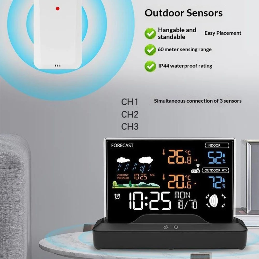 Weather Forecast Clock Electronic Indoor Temperature Humidity Meter RF Wireless Alarm Clock Weather Station - Black - 6