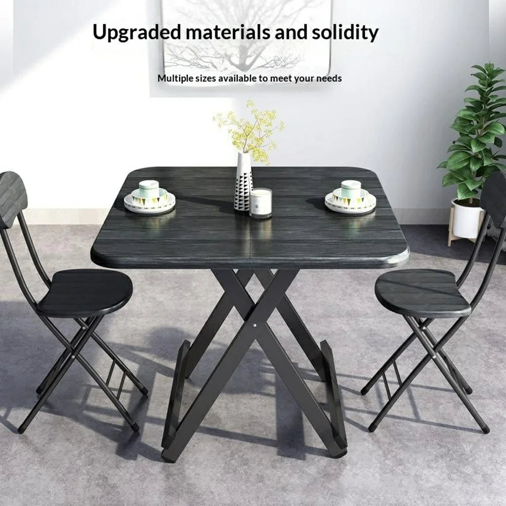 70x70x74cm Portable Folding Table Outdoor Indoor X-Type Bracket 15mm Thick Desktop Dining Table - Black - 2