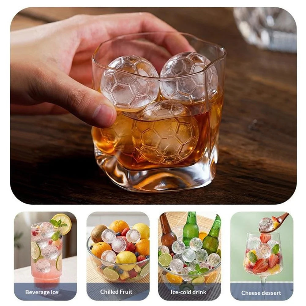 4-Grid Soccer Ball Shaped Silicone Ice Cube Mold Tray Football Shaped Food Grade Sphere Ice Maker with Lid for Drinks (BPA-Free, FDA Certified) - Blue - 7