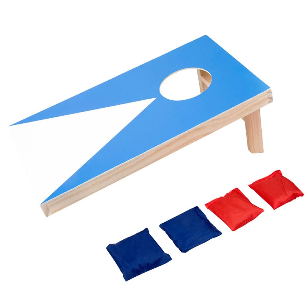 37x21.2x12cm Medium Size Wooden Cornhole Bean Bag Toss Game Set 4Pcs Bags Telescopic Throwing Platform Game Set for Kids Adults Indoor Outdoor - Blue - 1