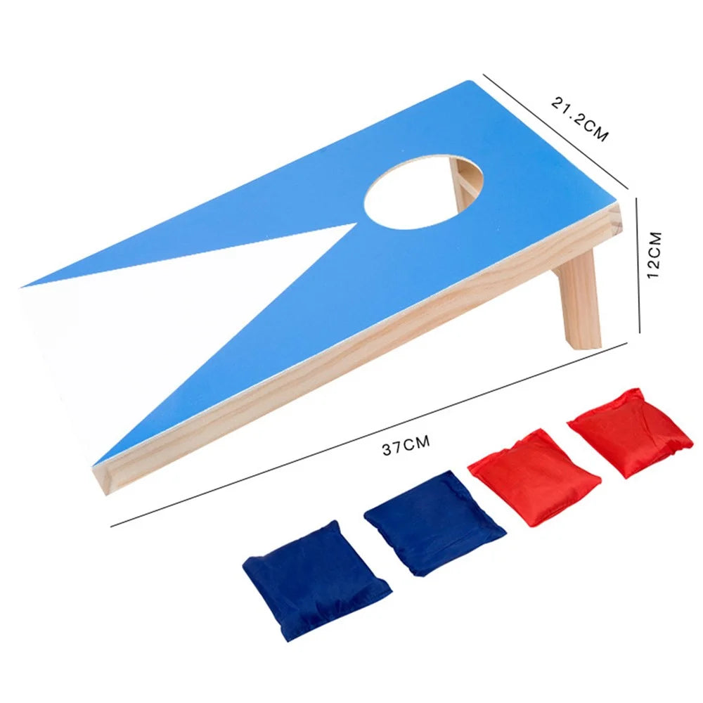 37x21.2x12cm Medium Size Wooden Cornhole Bean Bag Toss Game Set 4Pcs Bags Telescopic Throwing Platform Game Set for Kids Adults Indoor Outdoor - Blue - 2
