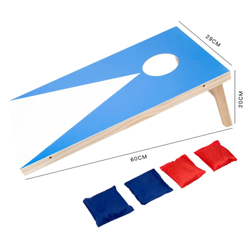 60x29x20cm Large Size Wooden Cornhole Bean Bag Toss Game Set 4Pcs Bags Telescopic Throwing Platform Game Set for Kids Adults Indoor Outdoor - Blue - 2