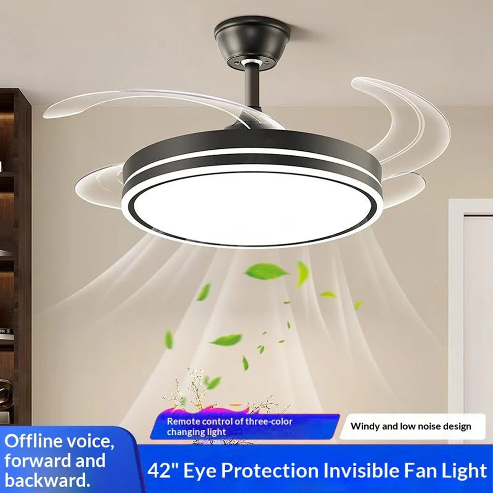 42 Inch Invisible Ceiling Fan Light 96W Dimmable 3 Color Temperature Quiet LED Lamp for Living Room Bedroom - Round  /  White - 5