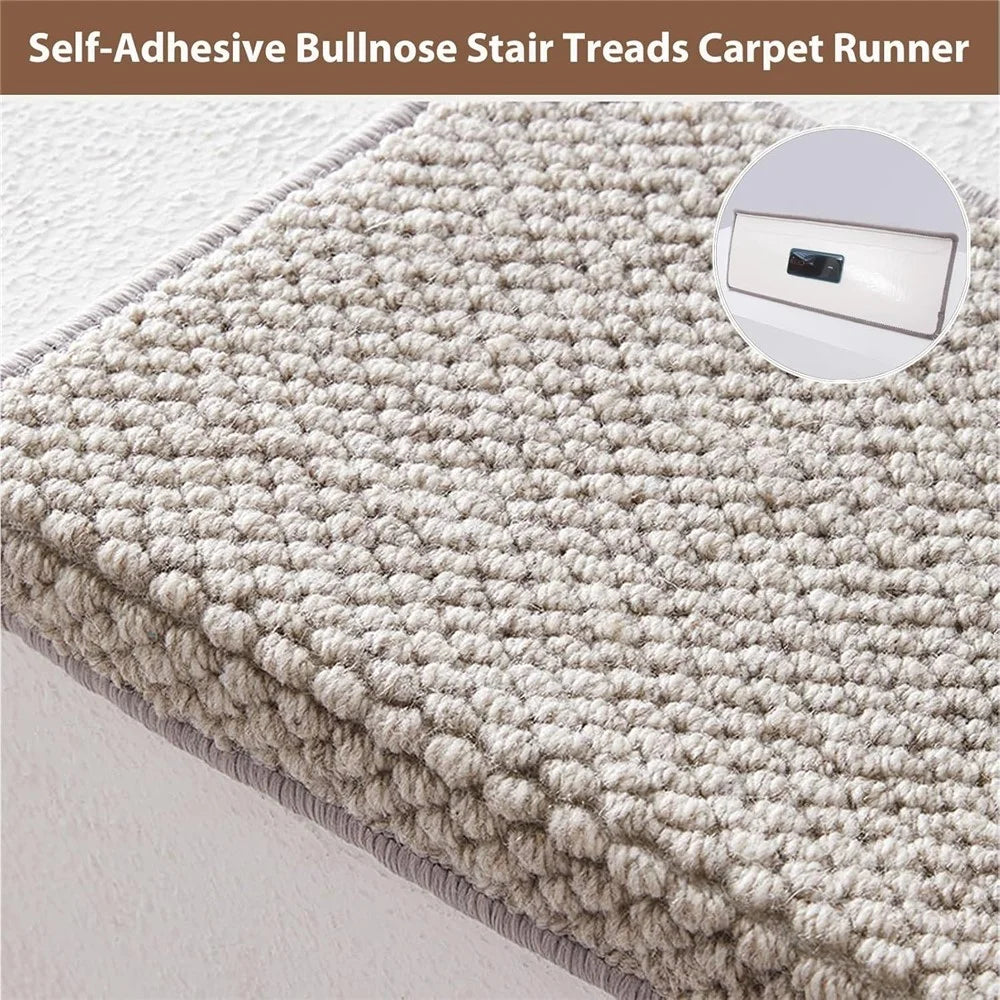 80x24cm Wool Stair Treads Self-Adhesive Non-Slip Carpet Runner Stair Protector Staircase Step Cover for Indoor - Beige  /  Rectangle - 6