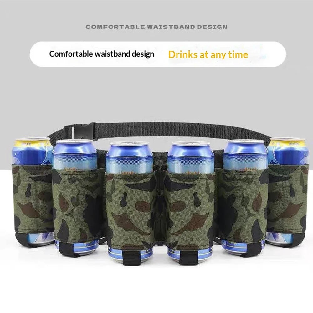 6-Can Capacity Holder Waistband Bag Adjustable Foldable Drink Belt Bag for Outdoor Camping Hiking - Blue - 2
