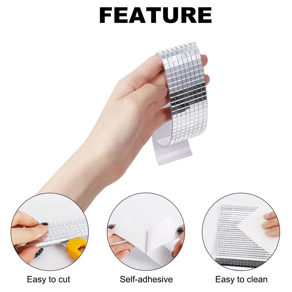 H01200 4x30cm Mirror Mosaic Glass Mini Square Tiles Self-Adhesive Wall Sticker DIY Crafts (Each Square: 5mm) - Silver - 2