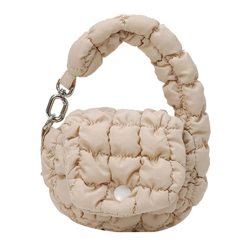 Mini Cloud Bag Quilted Puffer Handbag Coin Cards Practical Small Pouch - Khaki - 2