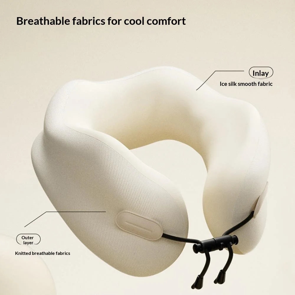 20x20x13cm Standard Size Memory Foam U-Shaped Travel Pillow Portable Neck Support Pillow with Storage Bag for Airplane Office - White - 4