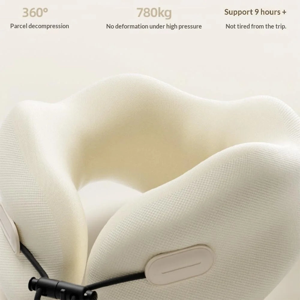 20x20x13cm Standard Size Memory Foam U-Shaped Travel Pillow Portable Neck Support Pillow with Storage Bag for Airplane Office - White - 5