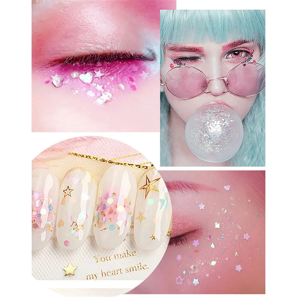 6 Colors Glitter Gel Set Chunky Holographic Body Glitter for Face Glitter Makeup Eye Lips Hair Nail Glitter Eyeshadow, No Need Glue - 108# - 3
