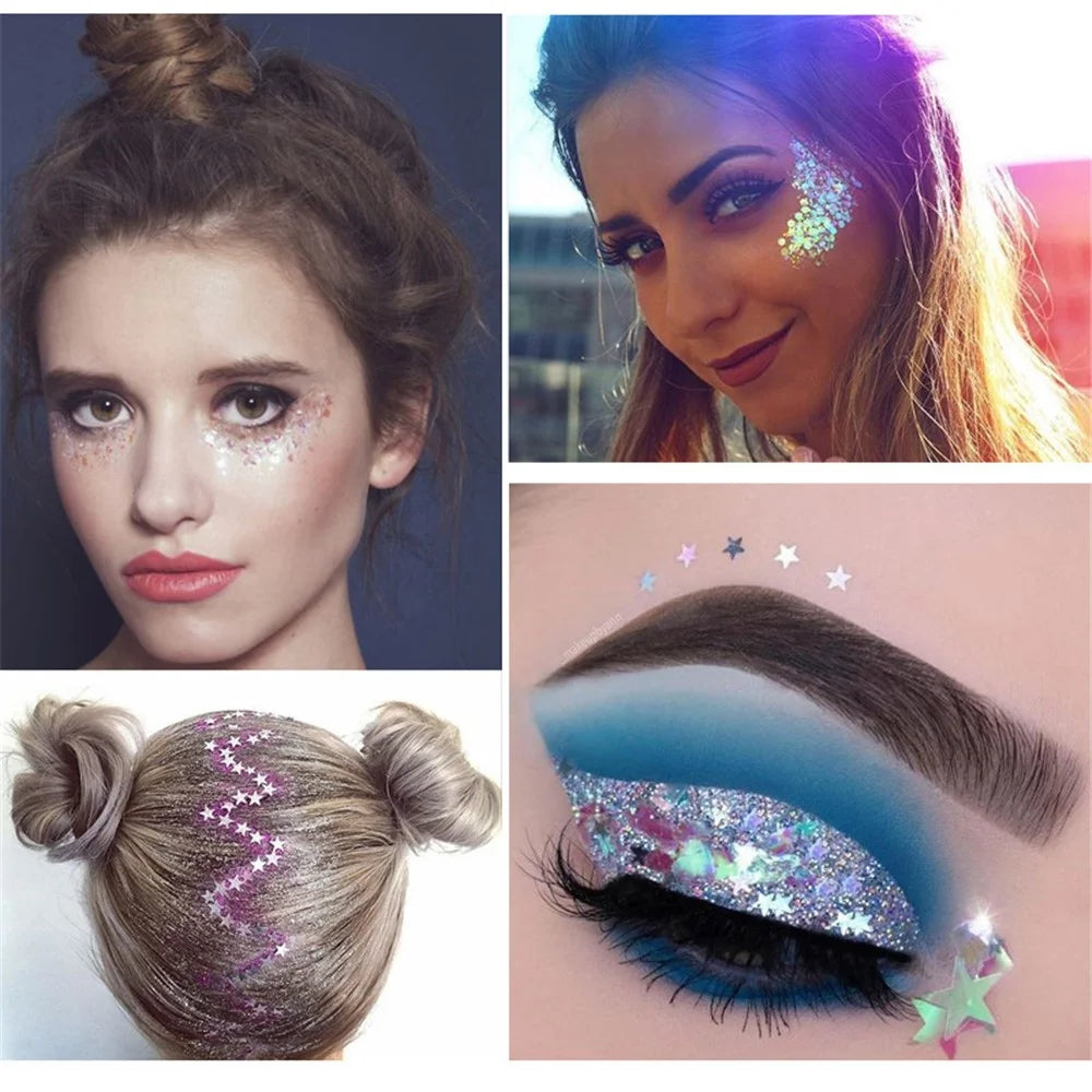 6 Colors Glitter Gel Set Chunky Holographic Body Glitter for Face Glitter Makeup Eye Lips Hair Nail Glitter Eyeshadow, No Need Glue - 108# - 4