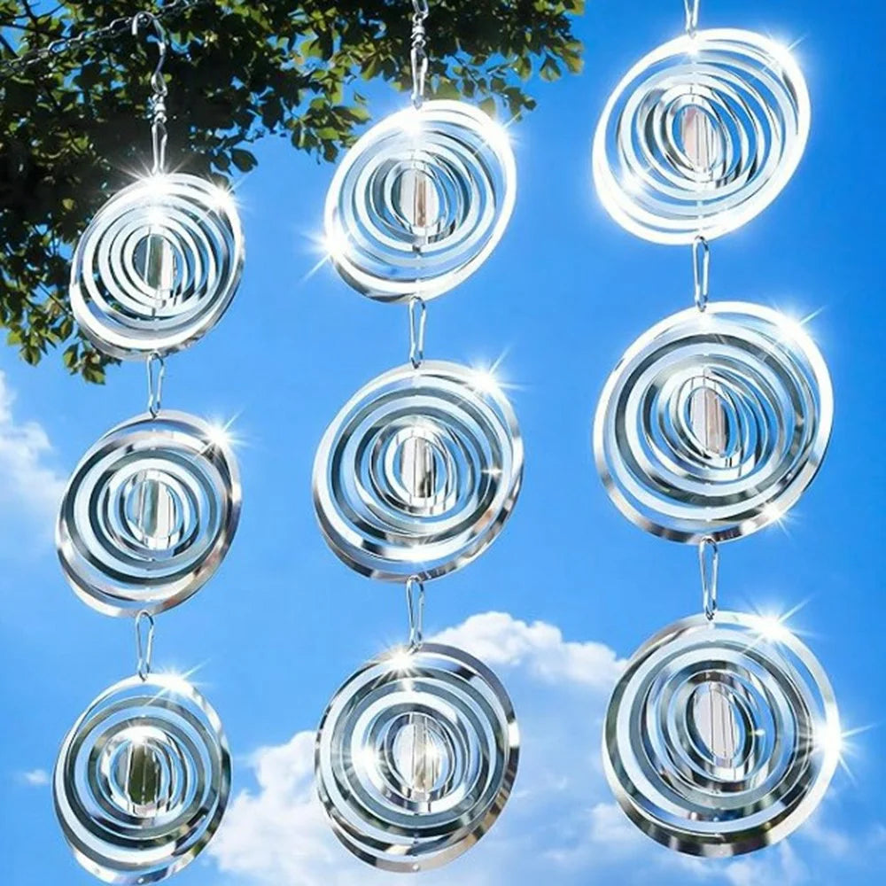 9Pcs 3D Stainless Steel Reflective Bird Scare Discs Wind Spinner Garden Decor for Outdoor Yard Orchard - 1