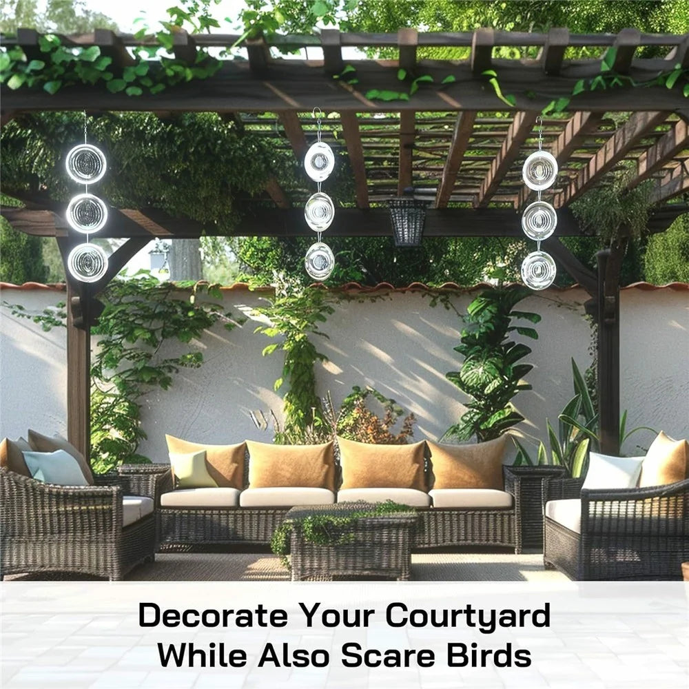 9Pcs 3D Stainless Steel Reflective Bird Scare Discs Wind Spinner Garden Decor for Outdoor Yard Orchard - 4