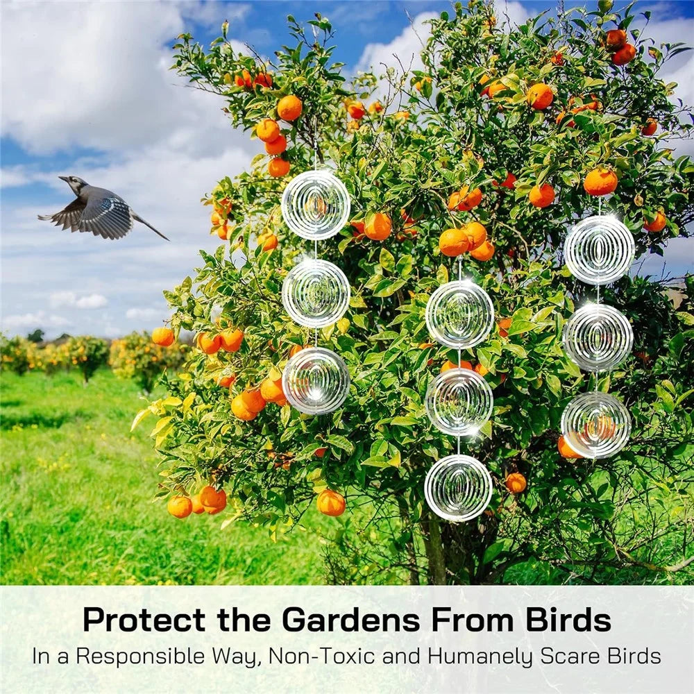 12Pcs 3D Stainless Steel Reflective Bird Scare Discs Wind Spinner Garden Decor for Outdoor Yard Orchard - 2