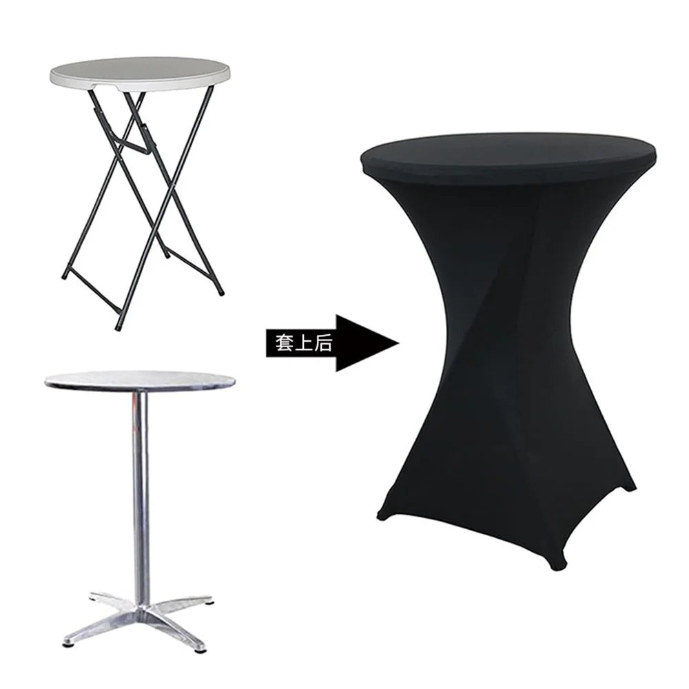 80x110cm Cocktail Table Cover Elastic Tablecloth High Top Bar Table Cover for Wedding Party Events - Black - 2