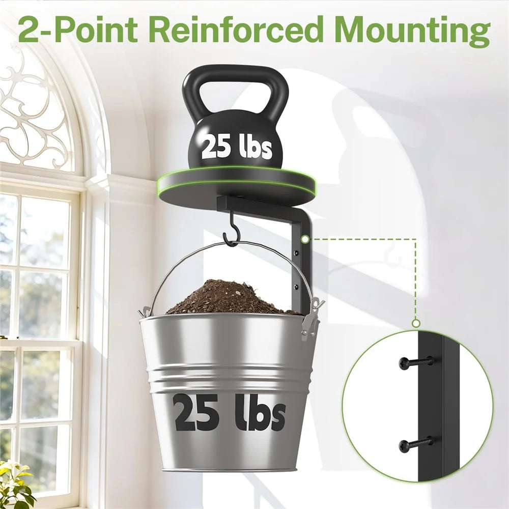 3Pcs Wall-Mounted Plant Stand Metal Hooks Indoor Outdoor Garden Decor Hanging Bracket with Anti-Fall Rim (Without Flowerpot) - Black - 2