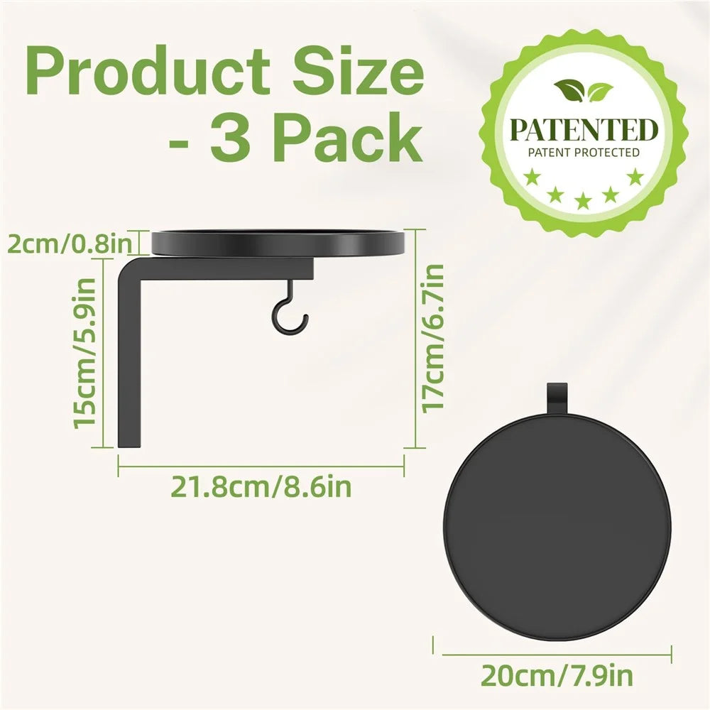 3Pcs Wall-Mounted Plant Stand Metal Hooks Indoor Outdoor Garden Decor Hanging Bracket with Anti-Fall Rim (Without Flowerpot) - Black - 7