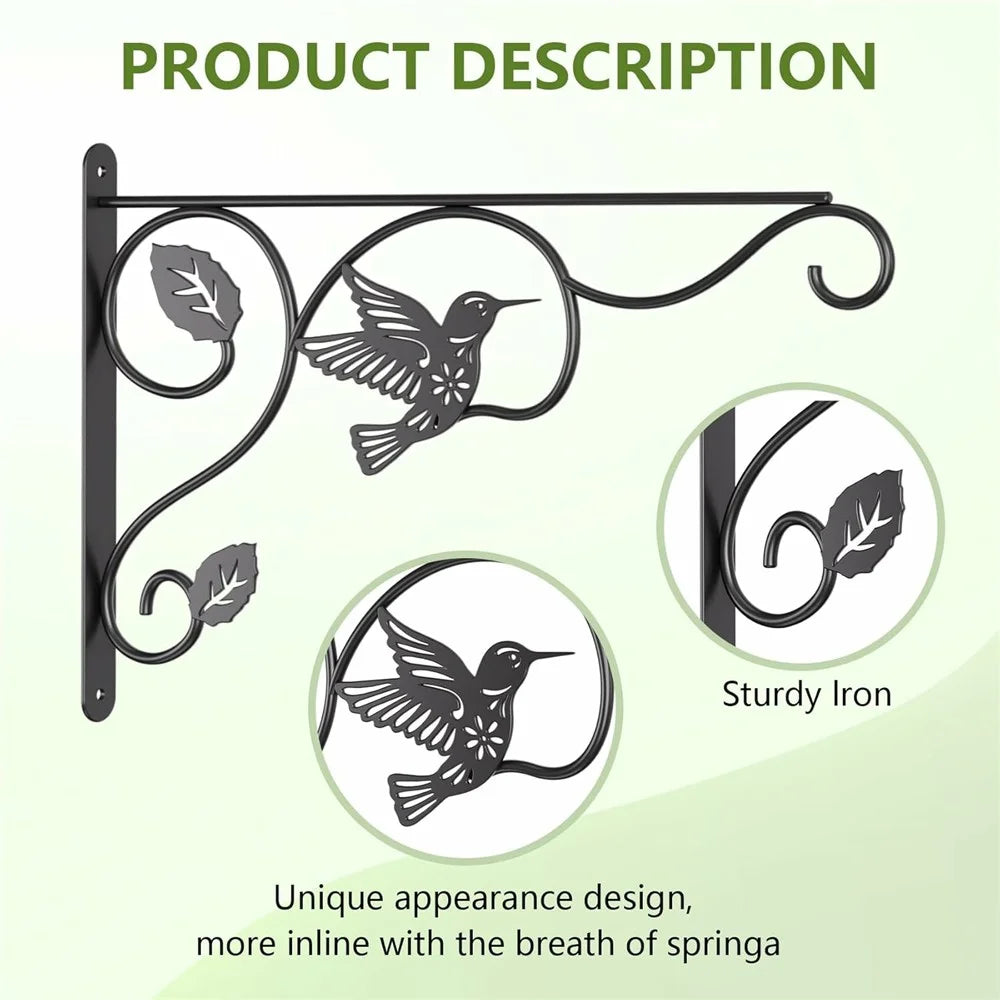 12 Inch Hummingbird Design Wall Mounted Hanging Plant Bracket Iron Hook Plant Flower Pot Hanger for Bird Feeder Wind Chime Outdoor - 2