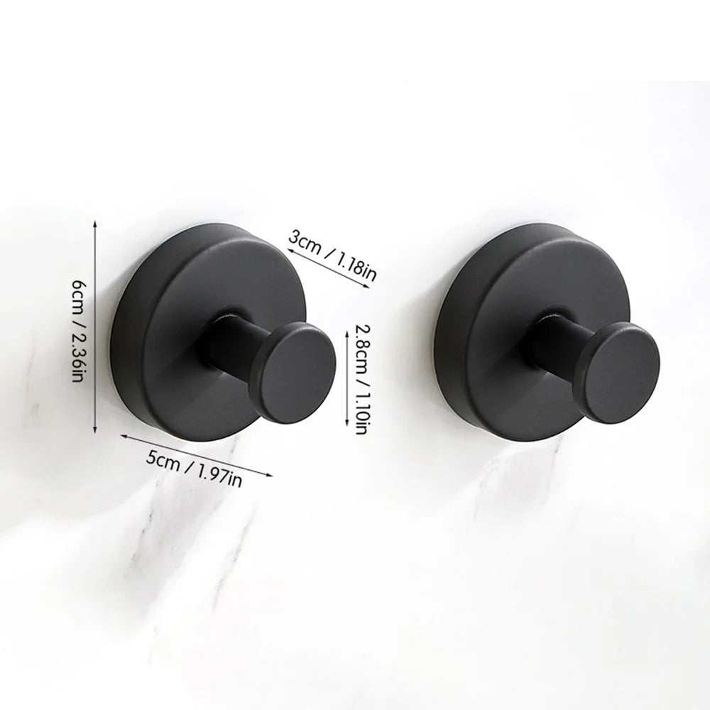 2Pcs Stainless Steel Suction Cup Wall Hooks Wall Mounted No Drill Bathroom Kitchen Towel Hanger - Black - 1