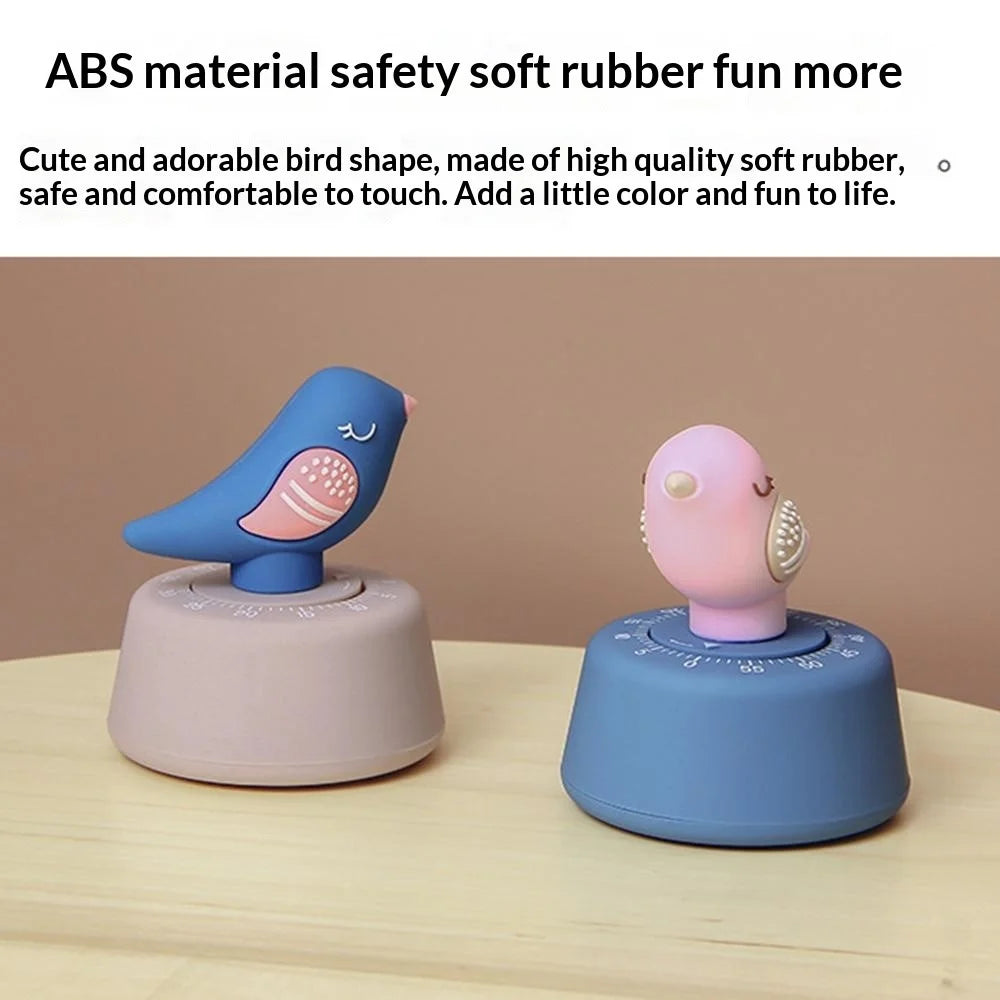 Bird-Shaped Mechanical Timer 60min Kitchen Desktop Timer Countdown Clock for Study Cooking - D Type  /  Blue Bird - 2