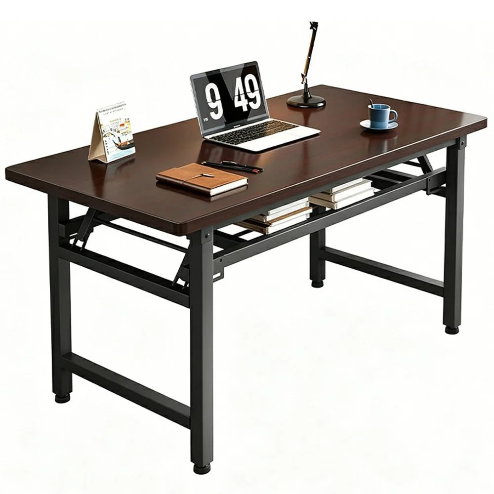 Folding Table 120x60x75cm Double Layer Double Rod Computer Desk Study Dining Table No Assembly Required - Black - 1