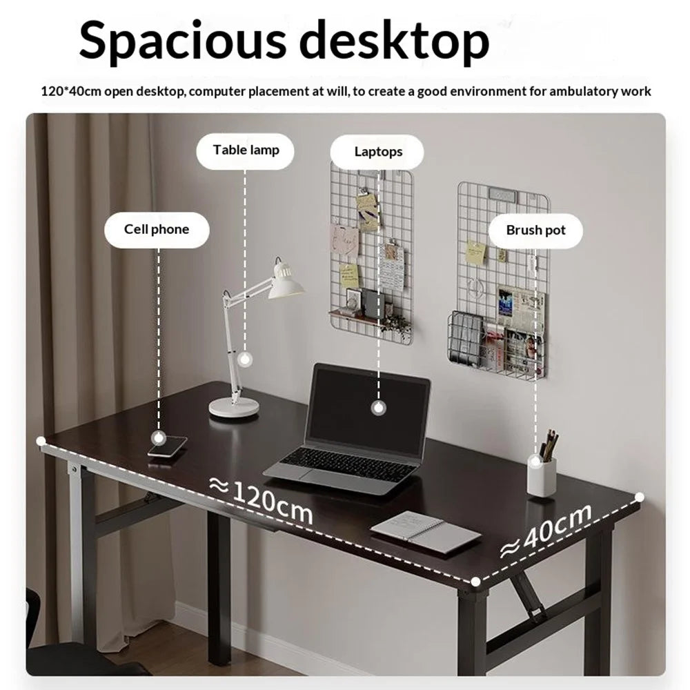 Folding Table 80x50x75cm Double Rod Computer Desk Home Office Study Table No Assembly Required - Black - 3