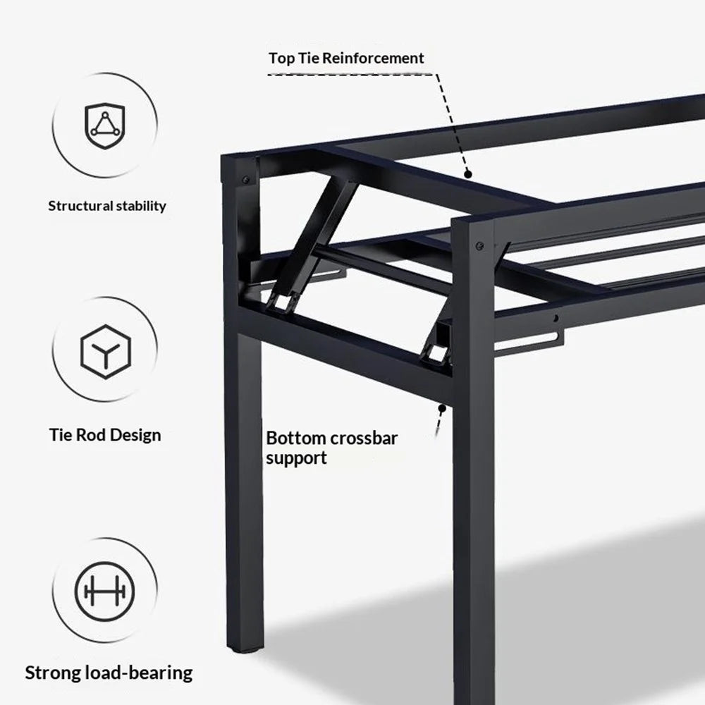 Folding Table 80x50x75cm Double Rod Computer Desk Home Office Study Table No Assembly Required - Black - 5