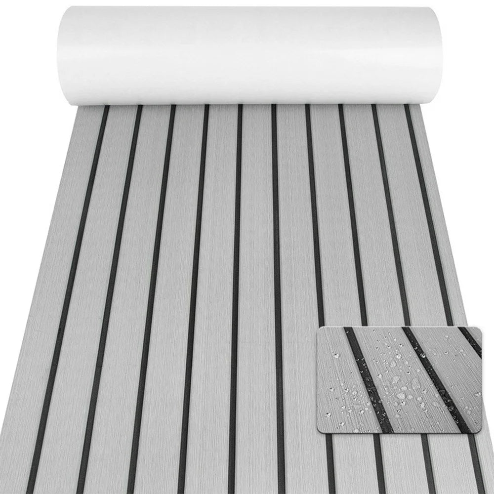 240x60x0.6cm EVA Foam Boat Flooring Self-Adhesive Faux Teak Texture Anti-Slip Waterproof Boat Decking Mat - Light Grey - 1