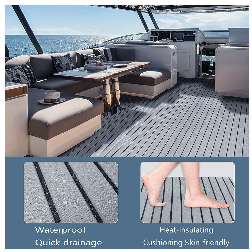 240x60x0.6cm EVA Foam Boat Flooring Self-Adhesive Faux Teak Texture Anti-Slip Waterproof Boat Decking Mat - Light Grey - 2