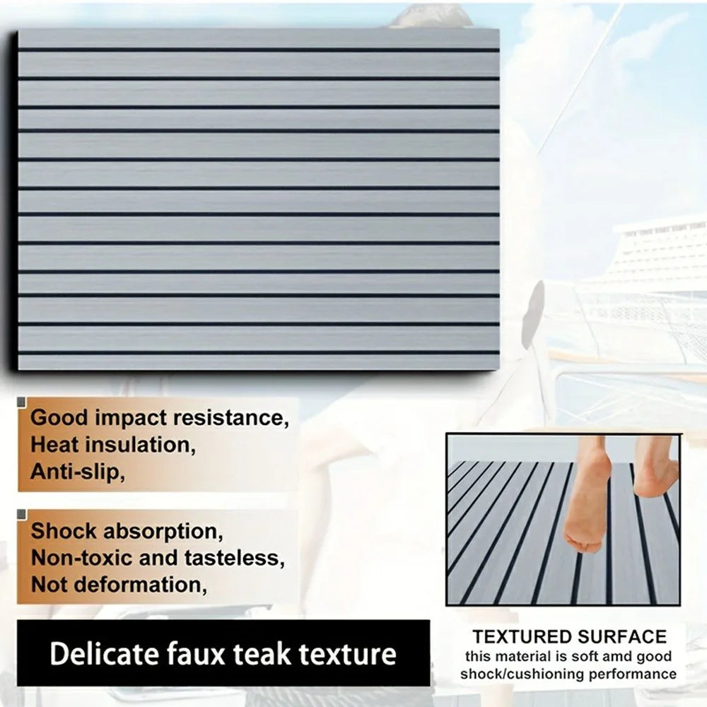 240x90x0.6cm EVA Foam Boat Flooring Self-Adhesive Faux Teak Texture Anti-Slip Waterproof Boat Decking Mat - Light Grey - 5
