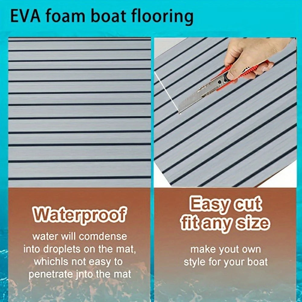 240x90x0.6cm EVA Foam Boat Flooring Self-Adhesive Faux Teak Texture Anti-Slip Waterproof Boat Decking Mat - Light Grey - 6