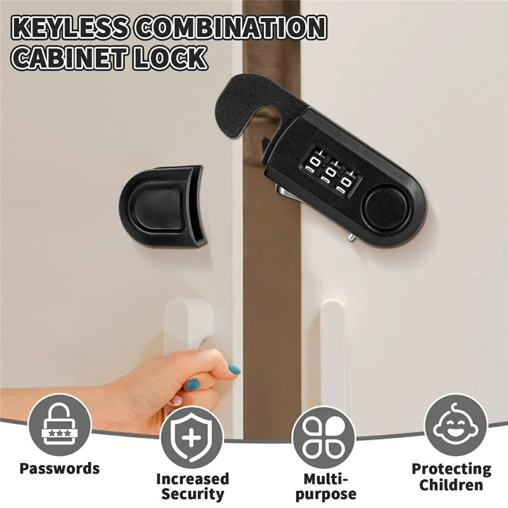 Keyless Combination Cabinet Lock 3-Digit Password Child Pet Proof Drawer Fridge Safety Lock - Black - 2