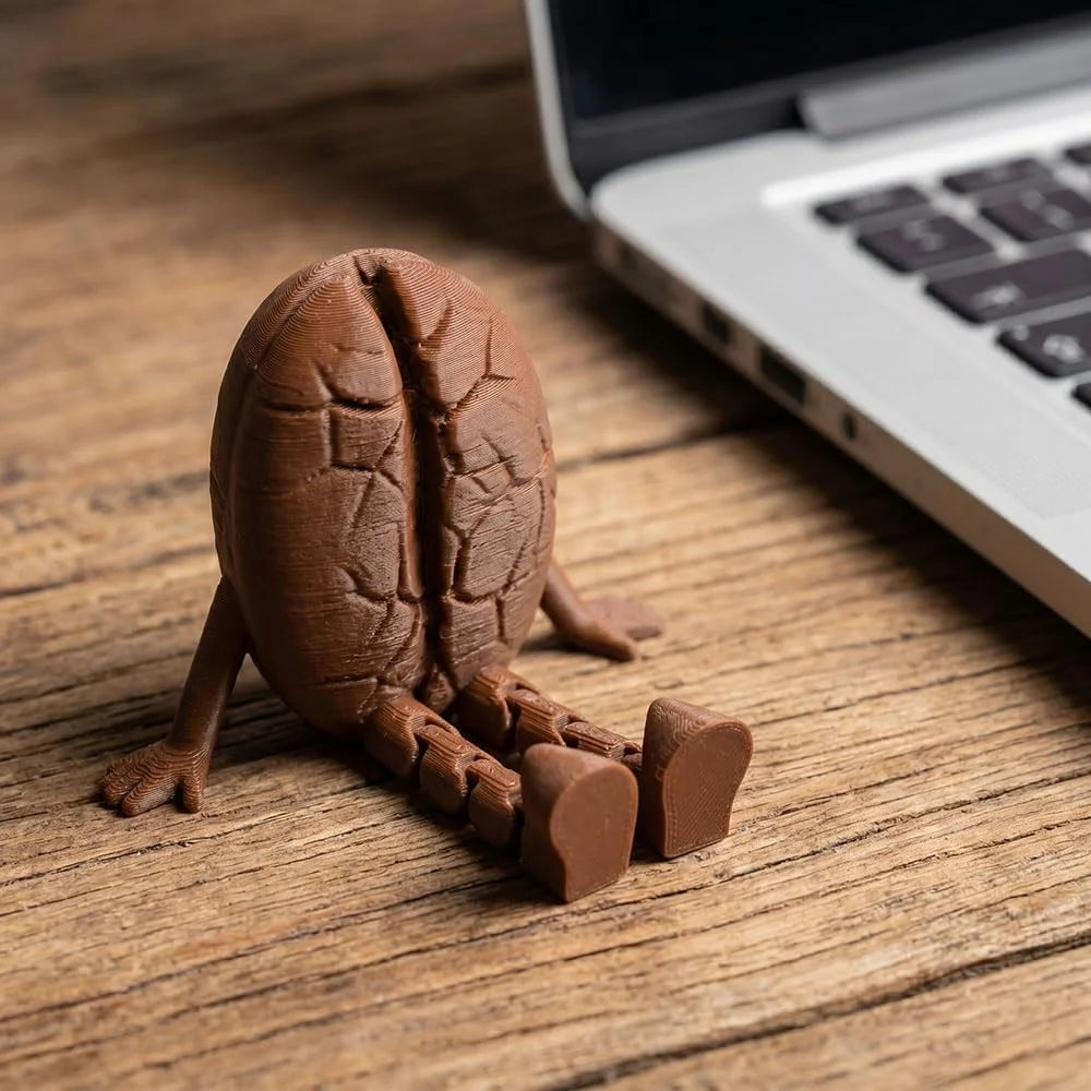6.3x8.1cm 3D Printed Coffee Bean Figurine Articulated Desktop Decoration Toy for Home Office Decor - Chocolate Color - 2