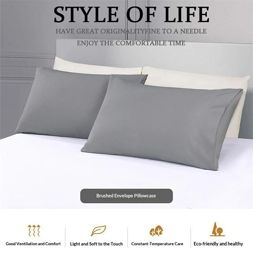 2Pcs 51x76cm Brushed Microfiber Pillowcases Envelope Closure Breathable Pillow Cover for Bedroom Hotel - Light Grey - 2