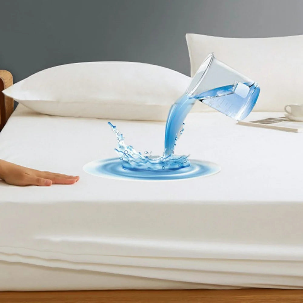 198x203cm Waterproof Mattress Protector Cover 360 Degree Full Coverage Washed Cotton Fitted Sheet - White - 1