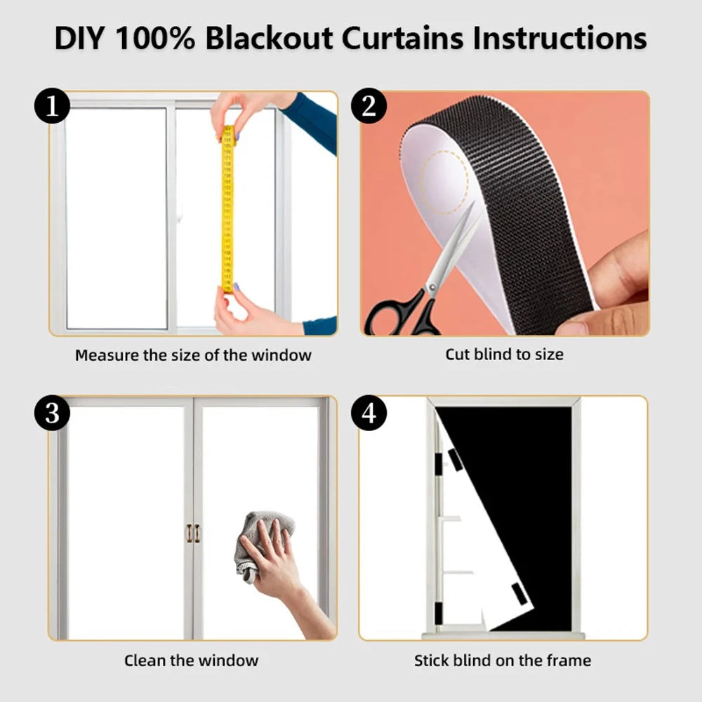 1.45x1m No-Drill Magic Tape Blackout Curtains 420D Oxford Fabric DIY Cuttable Sunshade Cover Window Curtain - Black  /  Silver - 2