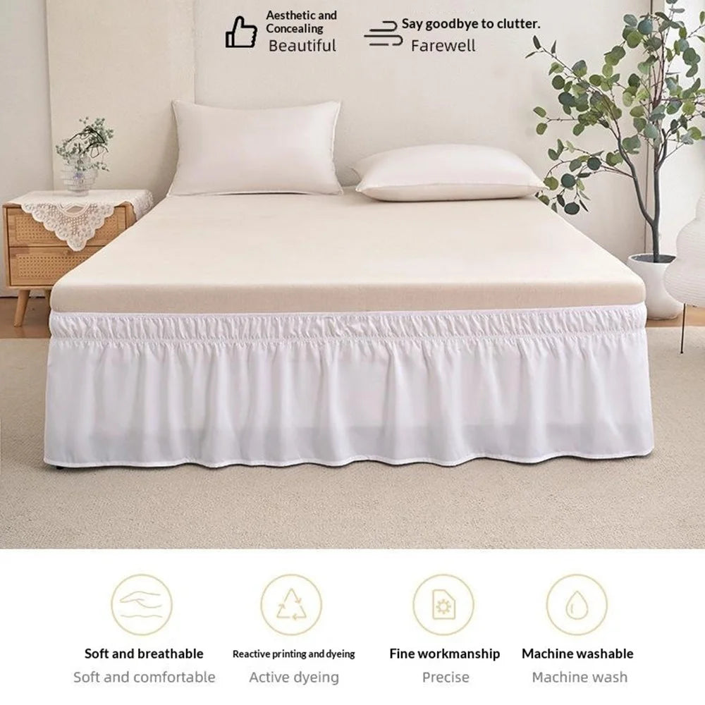 100x200+40cm Adjustable Bed Skirt Drop Length Elastic Band Dust-Proof Ruffle Pleated Bed Skirt - Pink - 3
