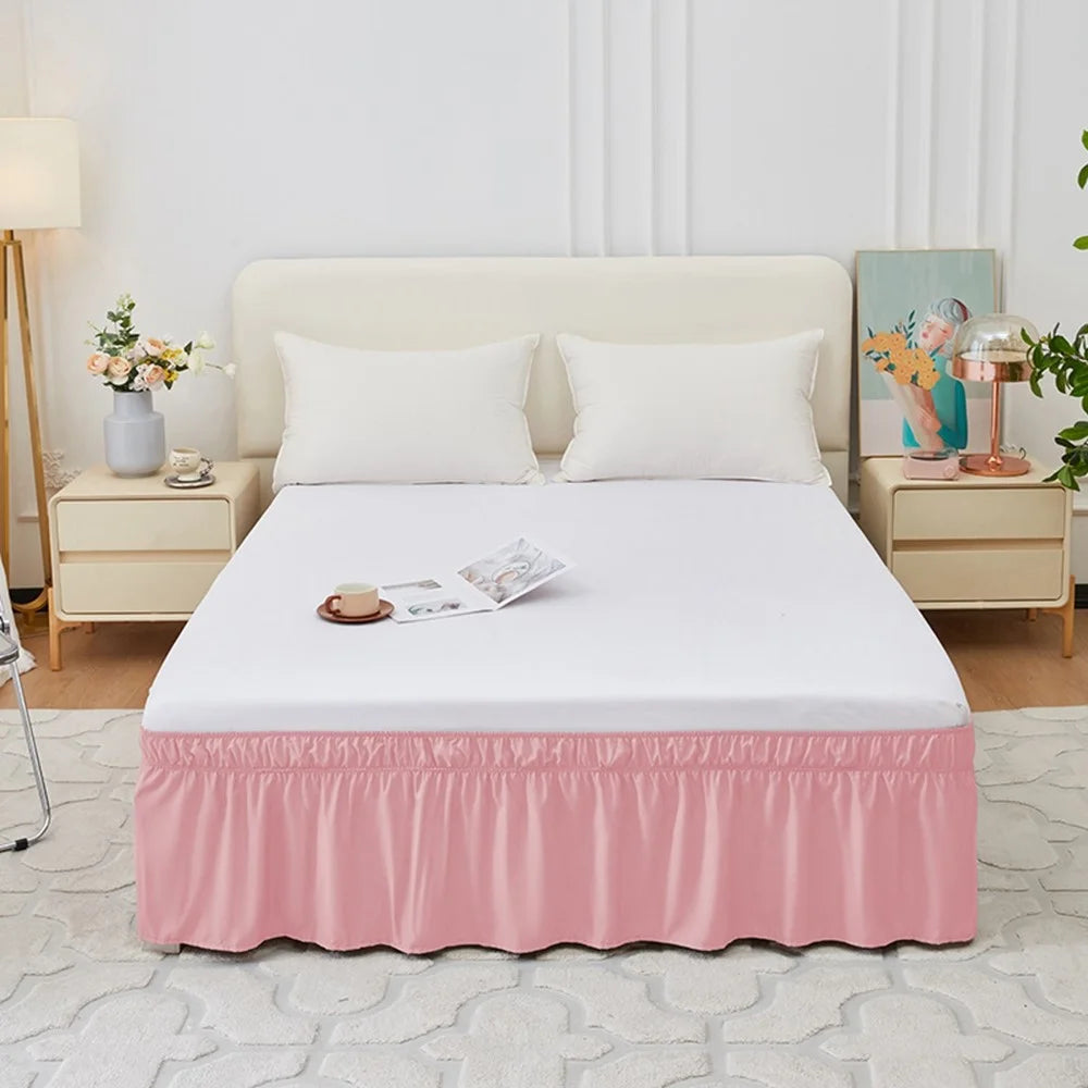 180x200+40cm Adjustable Bed Skirt Drop Length Elastic Band Dust-Proof Ruffle Pleated Bed Skirt - Pink - 1