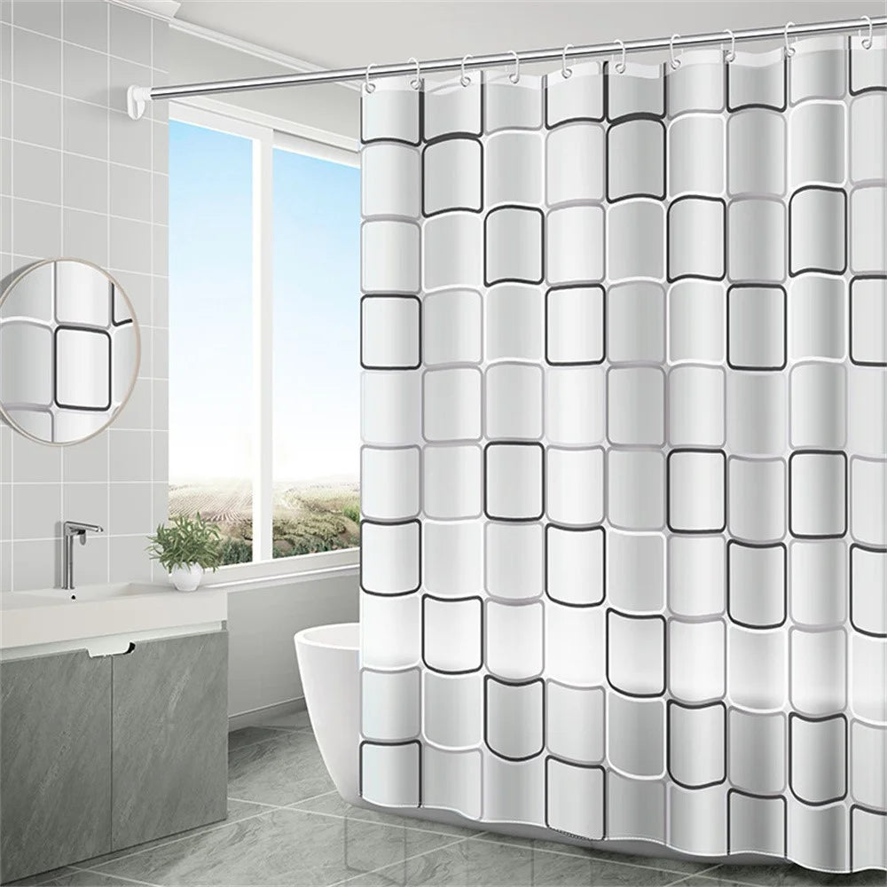 180x200cm PEVA Shower Curtain Waterproof Mildew Resistant Bathroom Curtain with 10 Hooks - Checkered - 1