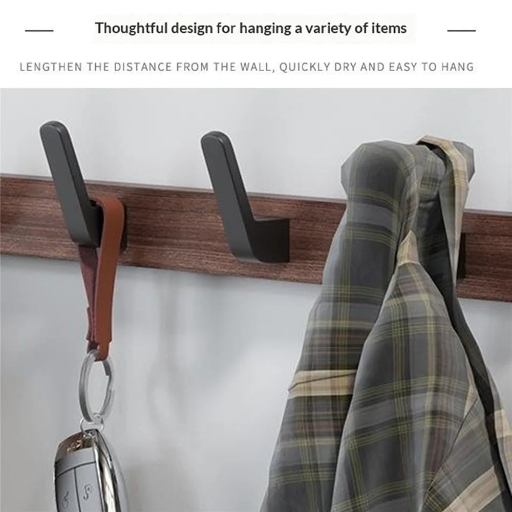 7-Hook Space Aluminum + Solid Wood Wall Mounted Hanger Rack Drill Free Installation for Bathroom Entryway - Walnut Wood+Black - 5