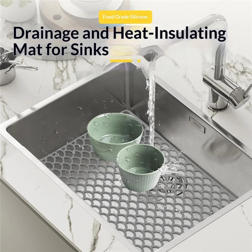 Size L 46x31cm Silicone Kitchen Sink Mat Anti-Slip Heat Resistant Hollow Drain Pad (FDA Certified) - Black - 3