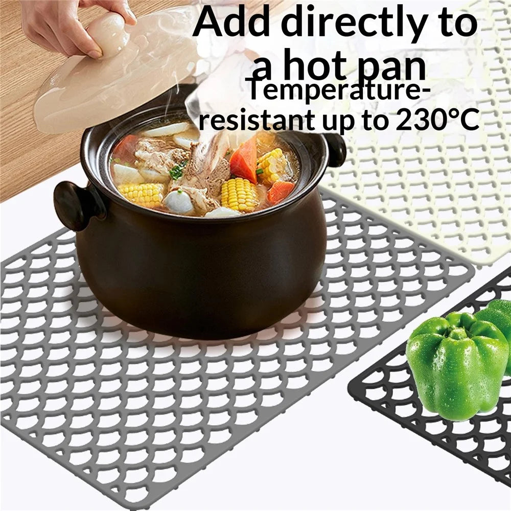 Size L 46x31cm Silicone Kitchen Sink Mat Anti-Slip Heat Resistant Hollow Drain Pad (FDA Certified) - Black - 7